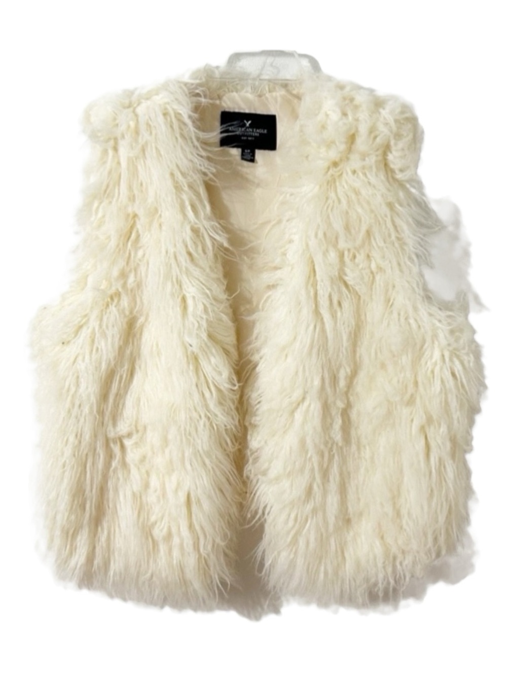 American Eagle Outfitters Faux Fur Vest Cream Shaggy Open Front Sleeveless